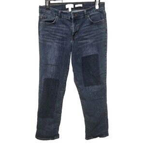 LOGO Lori Goldstein Womens 12 Indigo Patchwork Cotton-blend Boyfriend Jeans Boho